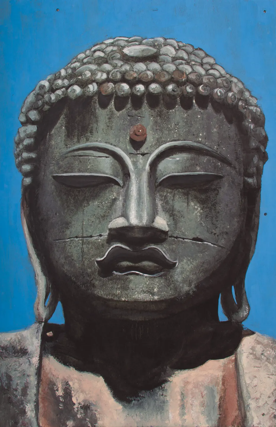 Practicing stone textures and layering paint with this high-contrast rendering of a buddha statue.