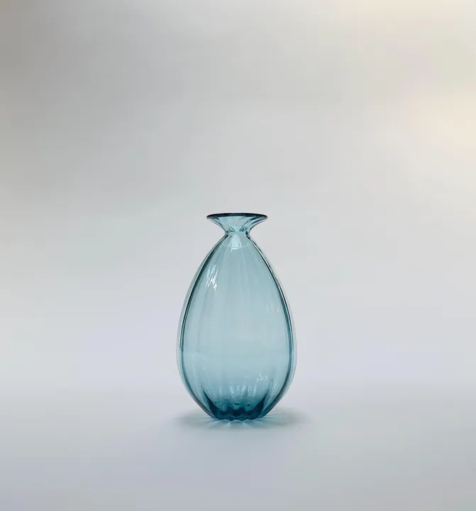 Corrugated Vase, Hand blown Glass, Steel Blue, Free Shipping