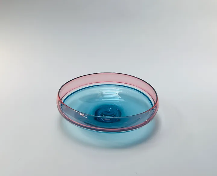 Hand Blown Incalmo Glass Bowl, Copper Blue and Rose gold, 13 3/8&quot; diameter