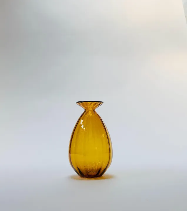 Corrugated Vase, Hand blown Glass, Amber, Free Shipping