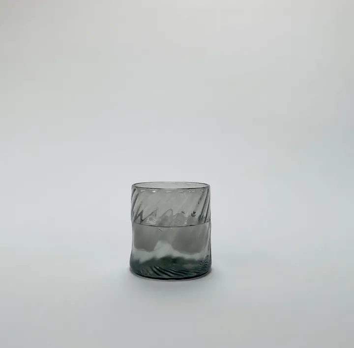 Hand Blown Optic Rocks, Cocktail, Lowball Glass, Smoke Grey, 8oz.