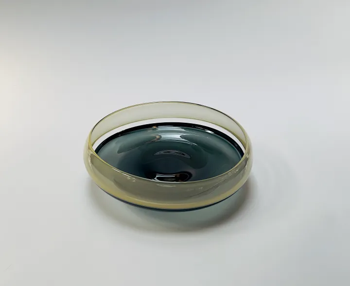 Hand Blown Incalmo Glass Bowl, Iris Yellow and Grey, 12 1/2&quot; diameter