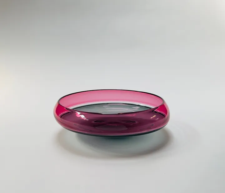 Hand Blown Incalmo Glass Bowl, Gold Ruby and Grey, 11 1/2&quot; diameter