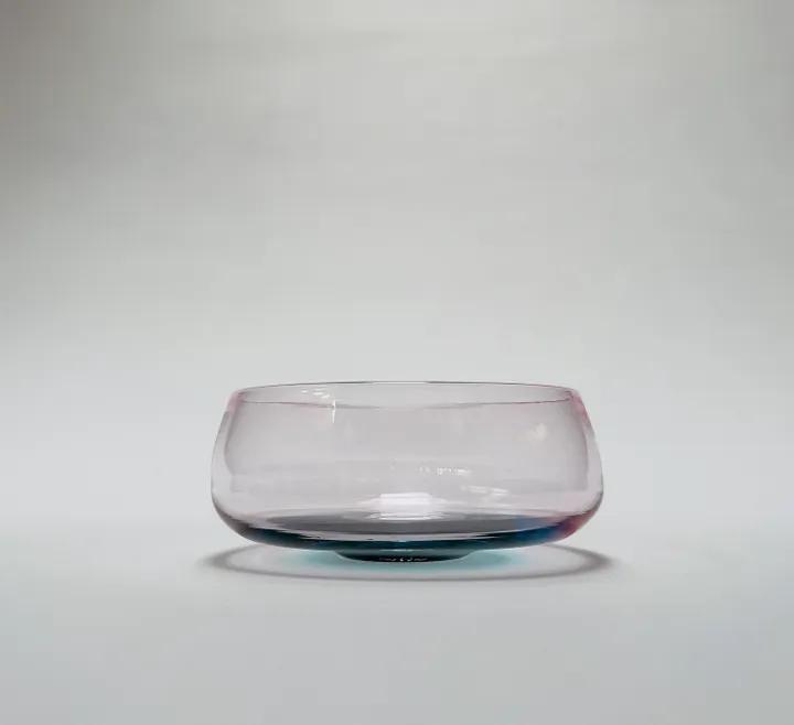 Hand Blown Footed Glass Serving Bowl, Rose Gold, Blue and Grey