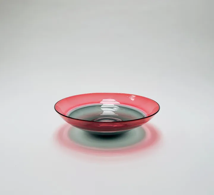Hand Blown Incalmo Glass Bowl, Ruby and Grey, 13&quot; diameter