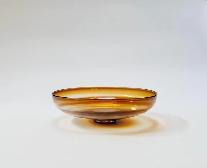 Hand Blown Footed Glass Bowl, Iris Yellow, 11 3/8&quot;