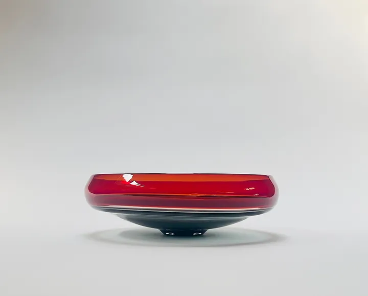 Hand Blown Incalmo Glass Bowl, Scarlet Red and Grey, 12&quot; diameter