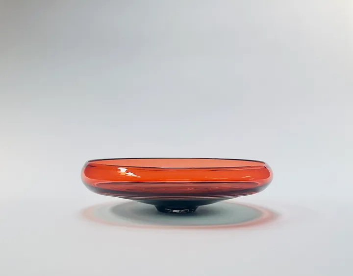 Hand Blown Incalmo Glass Bowl, Apricot and Grey, 12&quot; diameter