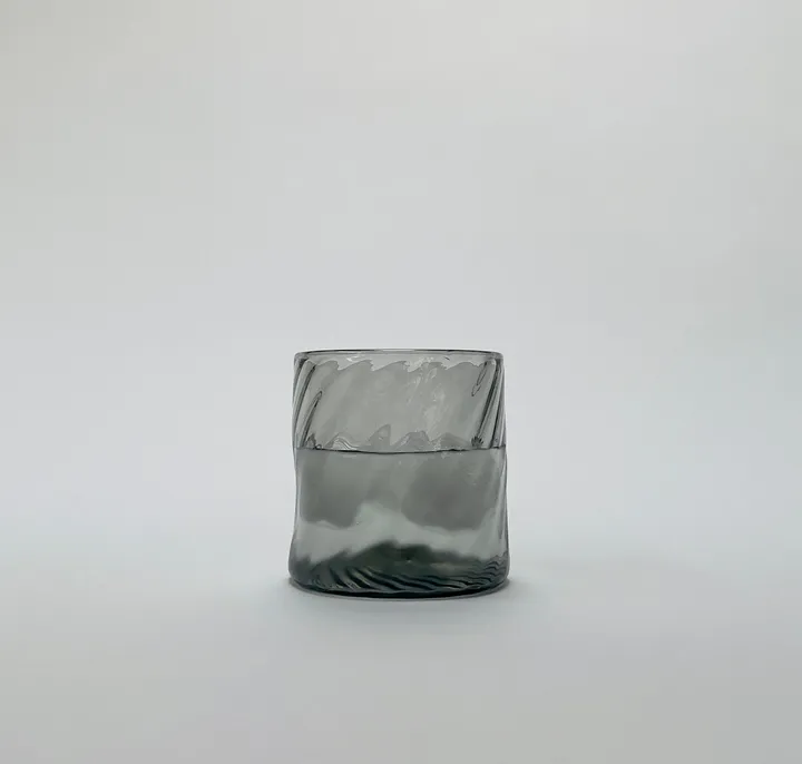 Hand Blown Optic Rocks, Cocktail, Lowball Glass, Smoke Grey, 8oz.