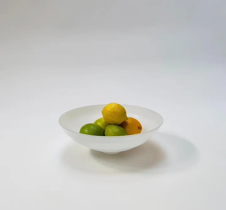 Hand Blown Footed Glass Bowl, Opal White, 10 1/8&quot;