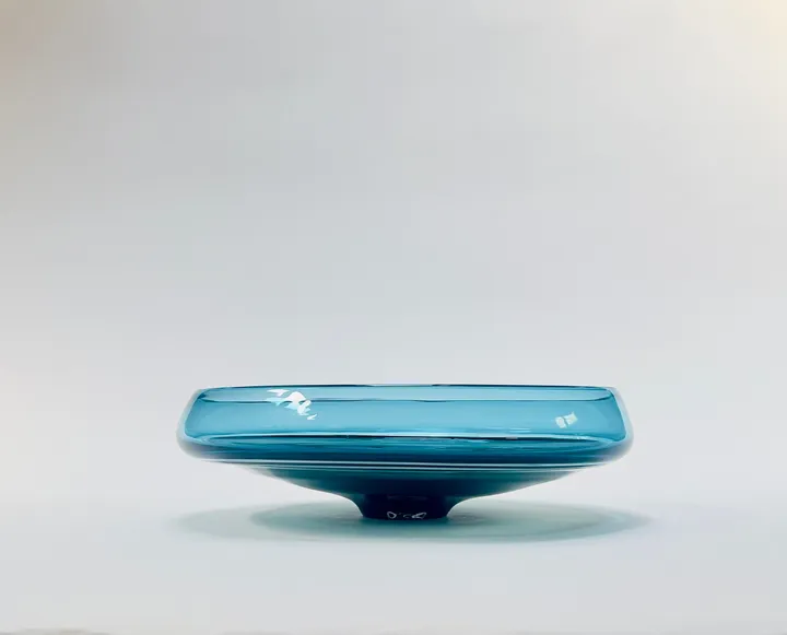 Hand Blown Incalmo Glass Bowl, Copper Blue and Grey, 12&quot; diameter