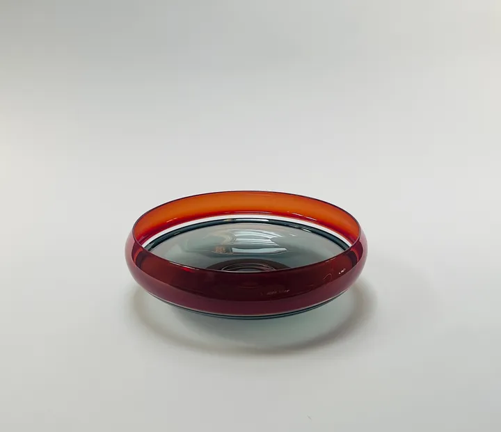 Hand Blown Incalmo Glass Bowl, Scarlet Red and Grey, 12&quot; diameter