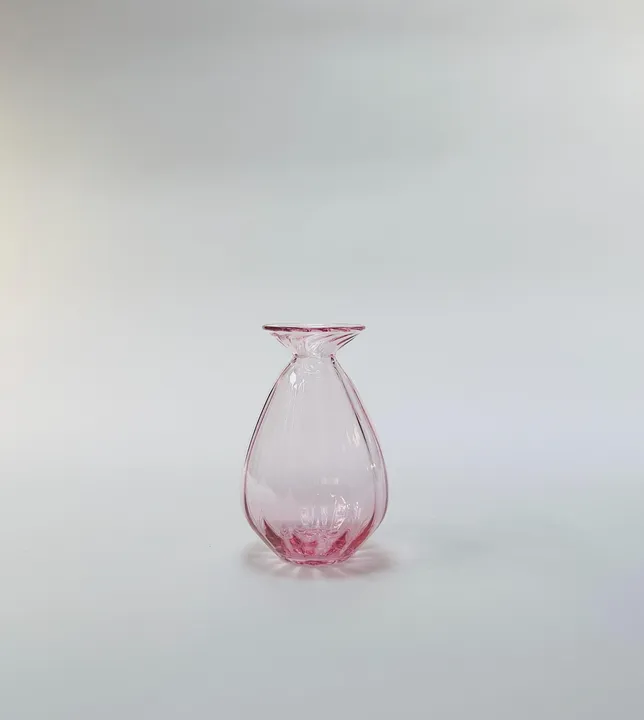 Corrugated Vase, Hand blown Glass, Rose Gold, Free Shipping