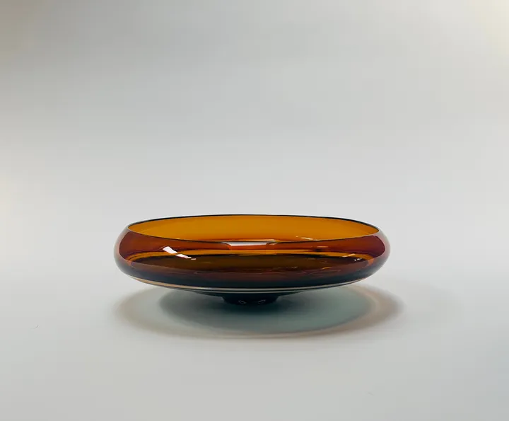Hand Blown Incalmo Glass Bowl, Copper and Grey, 11 3/8" diameter