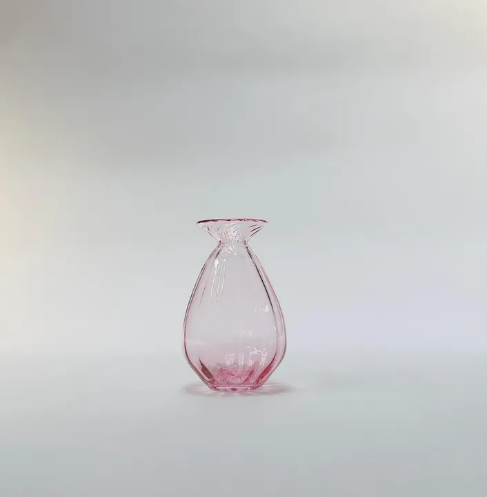 Corrugated Vase, Hand blown Glass, Rose Gold, Free Shipping