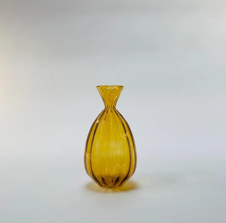 Corrugated Vase, Hand blown Glass, Amber, Free Shipping