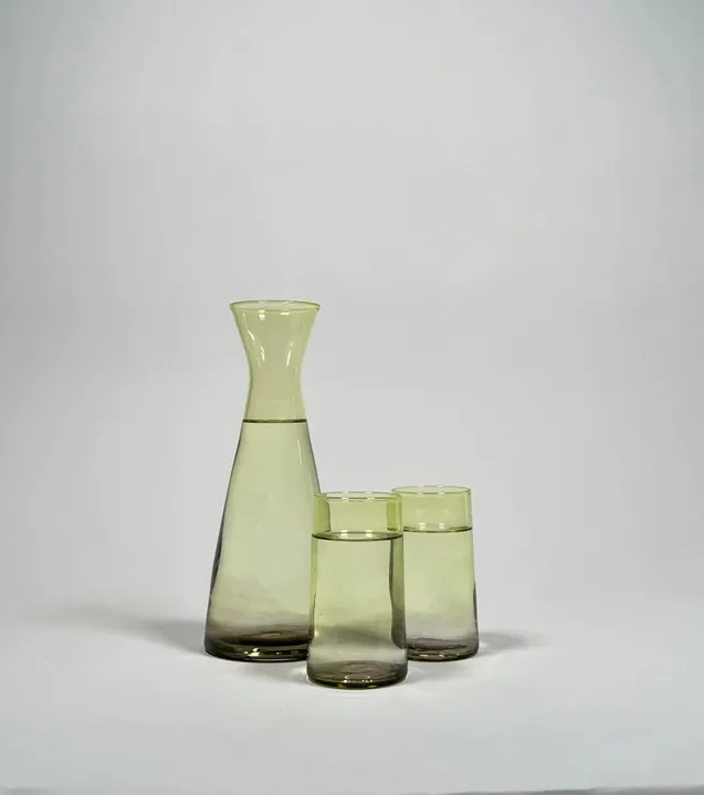 3 pc. Carafe Set, Hand-Blown Glass, Olive Green