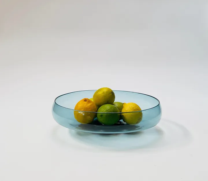 Hand Blown Footed Glass Bowl, Copper Blue and Grey, 11 3/4&quot;