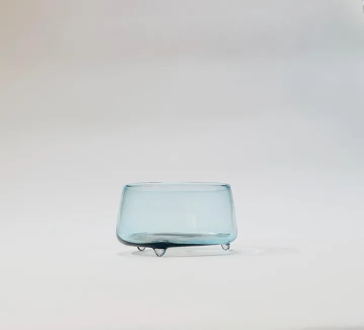 Hand Blown Footed Glass Serving Bowl, Copper Blue and Grey