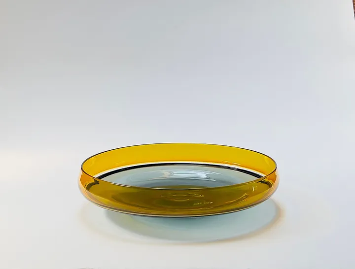 Hand Blown Incalmo Glass Bowl, Topaz Gold and Grey, 15+&quot; diameter