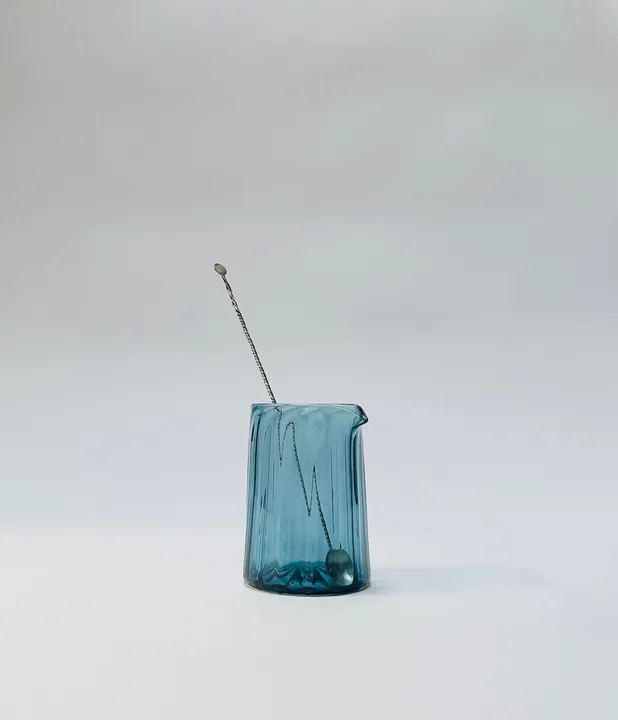 Cocktail Mixing Glass, Hand Blown, Steel Blue, Free shipping