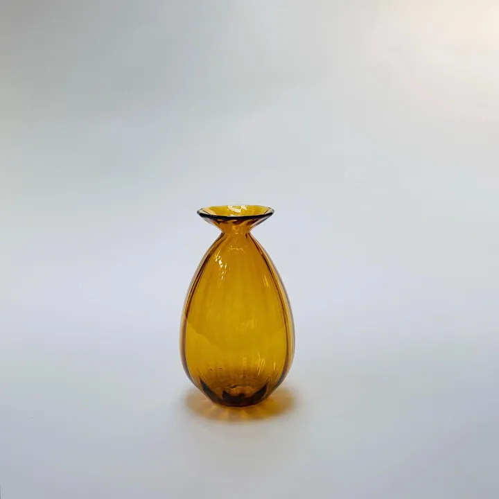Corrugated Vase, Hand blown Glass, Amber, Free Shipping