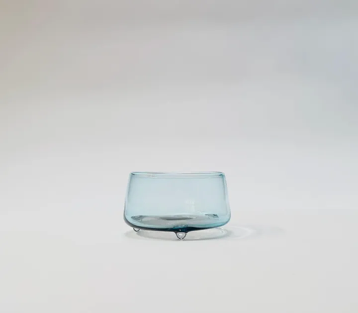 Hand Blown Footed Glass Serving Bowl, Copper Blue and Grey