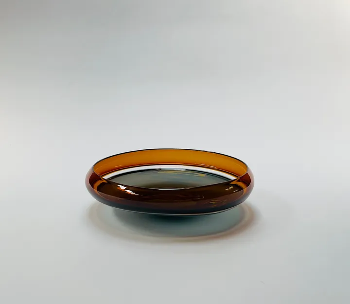 Hand Blown Incalmo Glass Bowl, Copper and Grey, 11 3/8" diameter