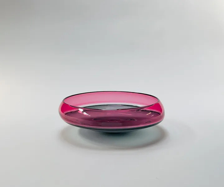 Hand Blown Incalmo Glass Bowl, Gold Ruby and Grey, 11 1/2&quot; diameter