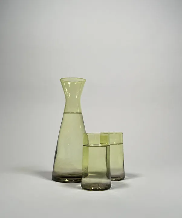 3 pc. Carafe Set, Hand-Blown Glass, Olive Green