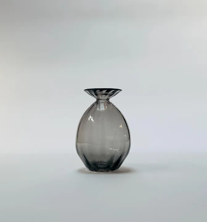 Corrugated Vase, Hand blown Glass, Grey, Free Shipping