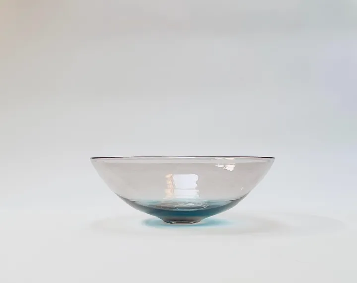 Hand Blown Footed Glass Bowl, Grey and Copper Blue, 10&quot;
