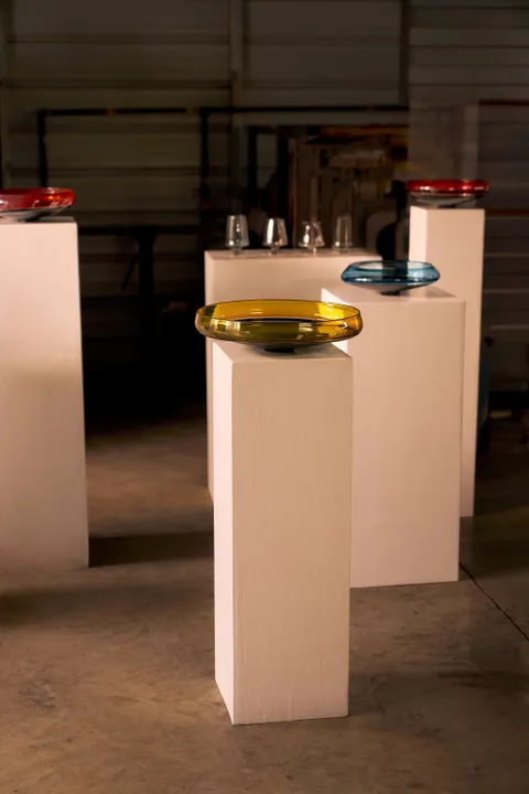 Hand Blown Incalmo Glass Bowl, Topaz Gold and Grey, 15+&quot; diameter