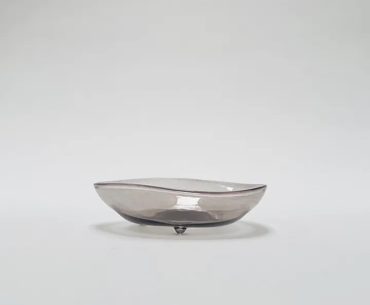 Hand Blown Footed Glass Serving Bowl, Grey
