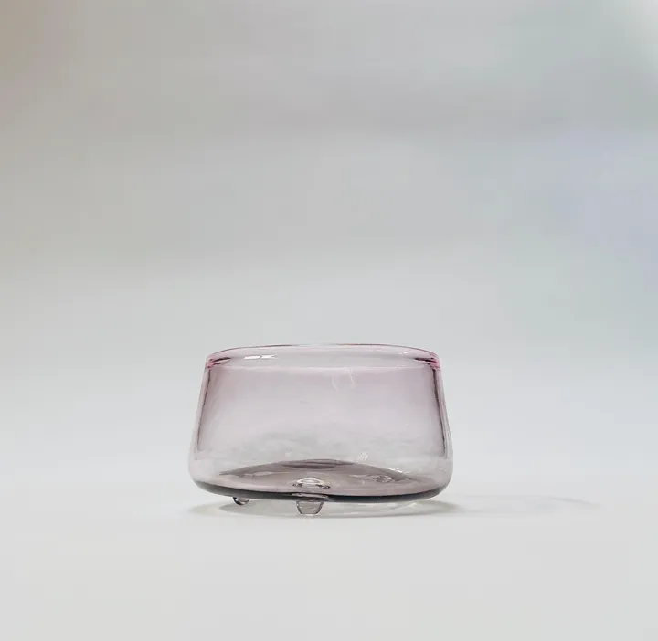 Hand Blown Footed Glass Serving Bowl, Rose Gold and Grey