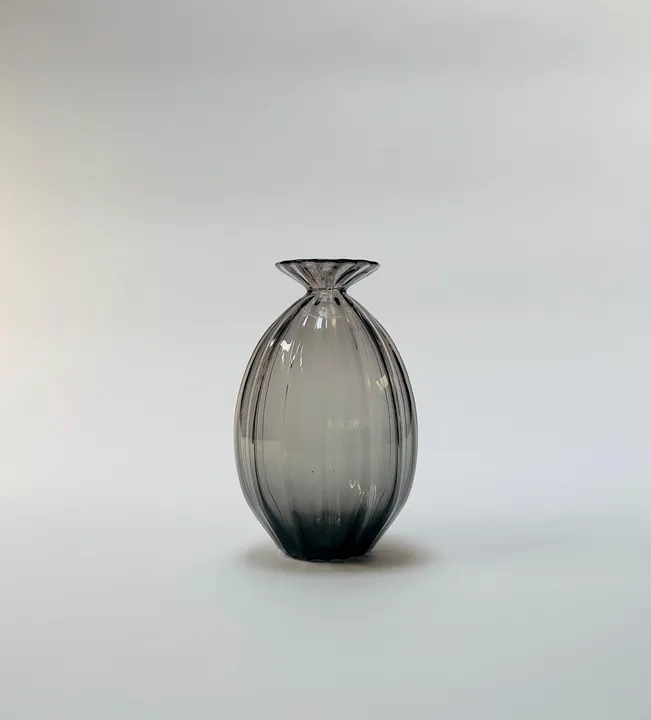 Corrugated Vase, Hand blown Glass, Grey, Free Shipping