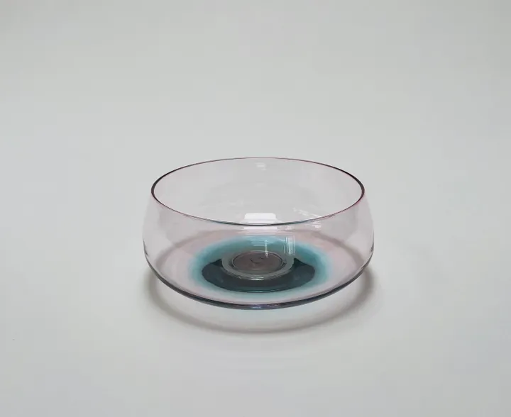 Hand Blown Footed Glass Serving Bowl, Rose Gold, Blue and Grey