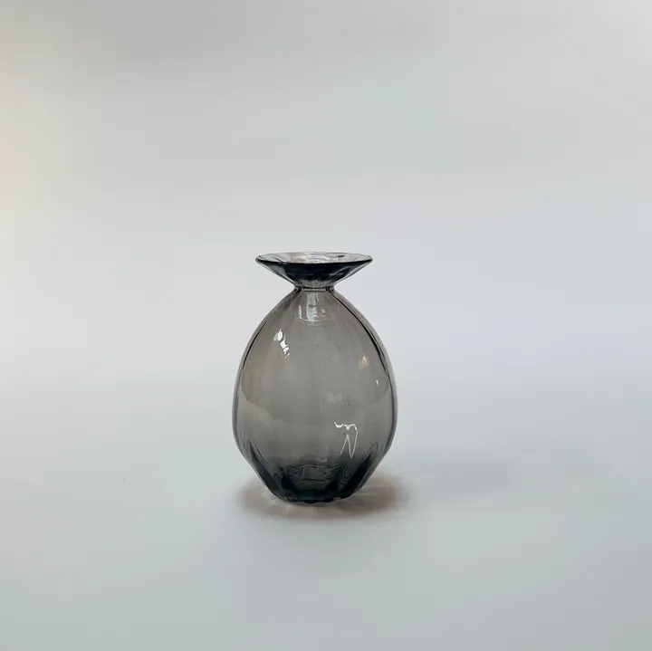 Corrugated Vase, Hand blown Glass, Grey, Free Shipping