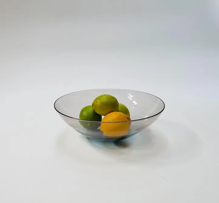 Hand Blown Footed Glass Bowl, Grey and Copper Blue, 10&quot;