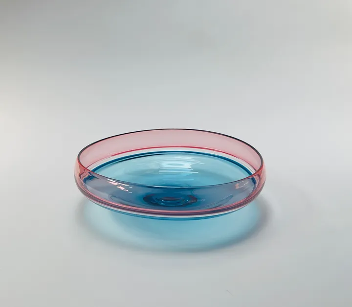 Hand Blown Incalmo Glass Bowl, Copper Blue and Rose gold, 13 3/8&quot; diameter