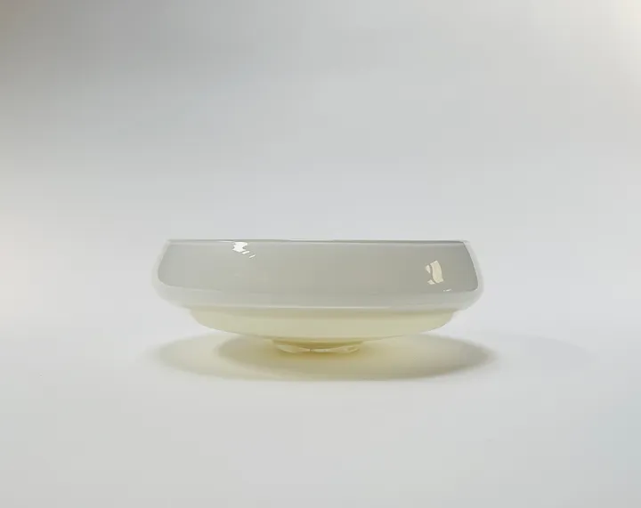 Hand Blown Incalmo Glass Bowl, Opal White and cream, 10 3/4&quot; diameter