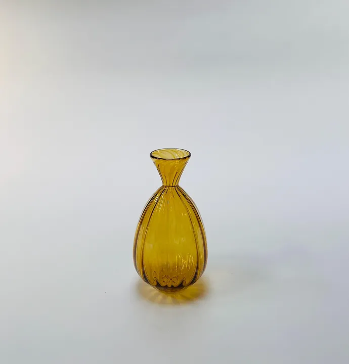 Corrugated Vase, Hand blown Glass, Amber, Free Shipping