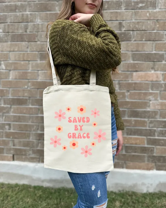 Saved By Grace Flowers Canvas Bag