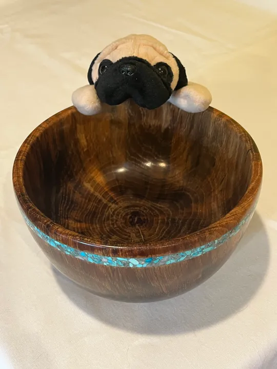 Spalted Chocolate Heart Pecan Bowl w/ Turquoise Inlay