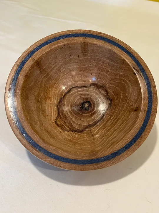 Spalted Chocolate Heart Pecan Bowl w/ Azurite Inlay
