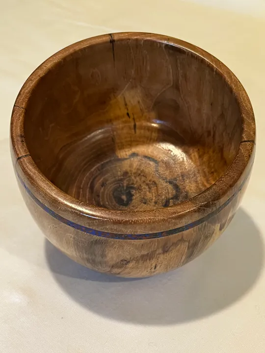Spalted Chocolate Heart Pecan Bowl w/ Jasper/Lapis/Steatite Inlay