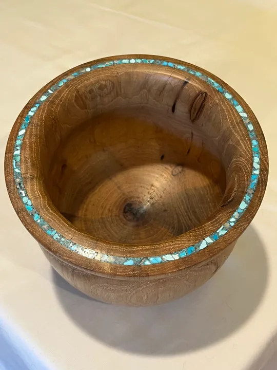 Spalted Chocolate Heart Pecan Bowl w/ Turqouise Inlay
