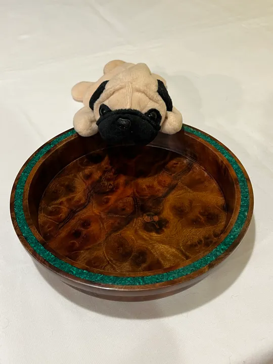 Camphor Burl Bowl / Dish w/ Malachite Inlay