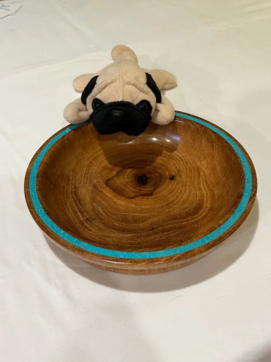 Spalted Chocolate Heart Pecan Bowl / Dish w/ Turquoise Inlay