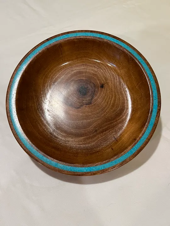 Spalted Chocolate Heart Pecan Bowl / Dish w/ Turquoise Inlay